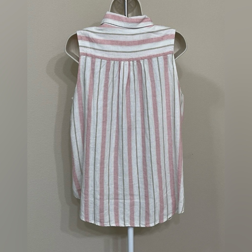 Splendid Women’s Pink Striped Sleeveless Soft Button Up Collared Linen Shirt L - Picture 5 of 9